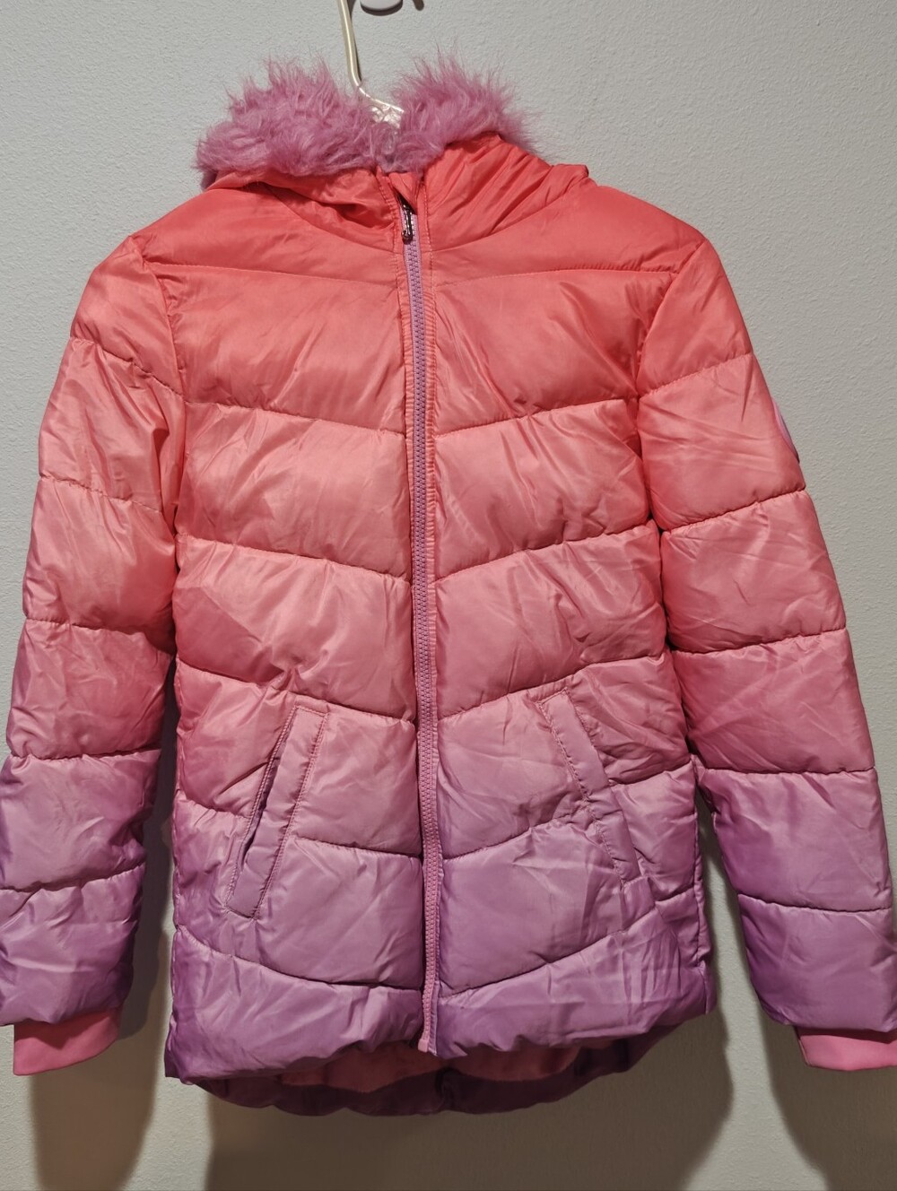 Y2K Juicy Couture Ombre Puffer Winter Coat Girl's Large 14 Pink Purple Preppy - Picture 2 of 9